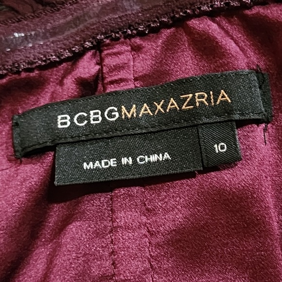 BCBGMAXAZRIA 100% Silk Strapless Burgundy Dress Beaded Empire Waist Size 10 - Picture 9 of 10
